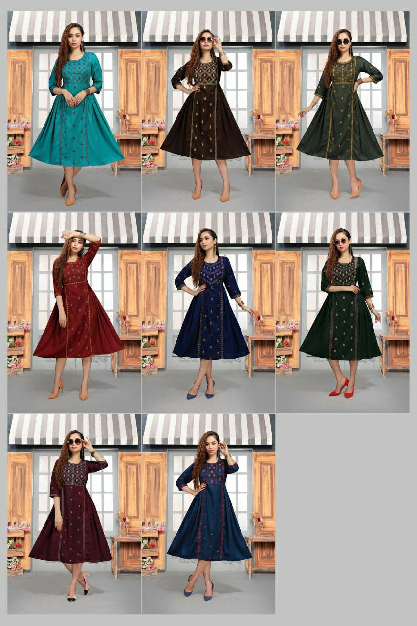 Chutki 1490 Latest Regular Wear Rayon Embroidery Designer Kurti Collection